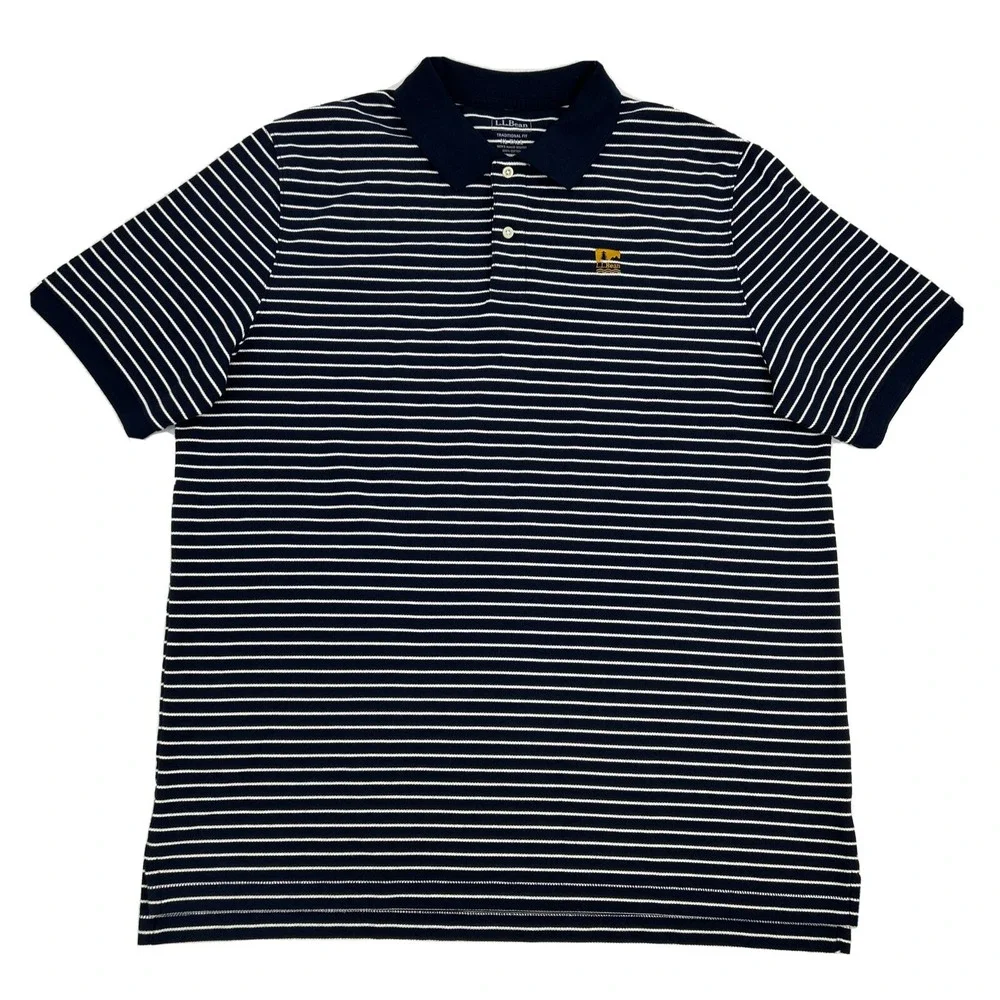 L.L. Bean Shirt Mens XL Tall Blue White Stripes Premium Double‎ L Banded Polo